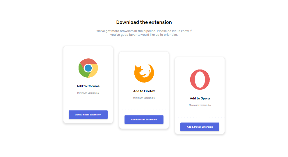 Chrome Extension download cards for various browsers