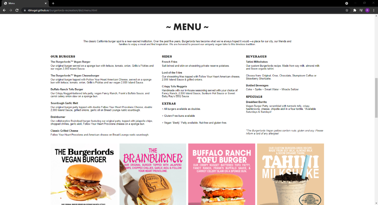 Burgerlords Menu using Grid